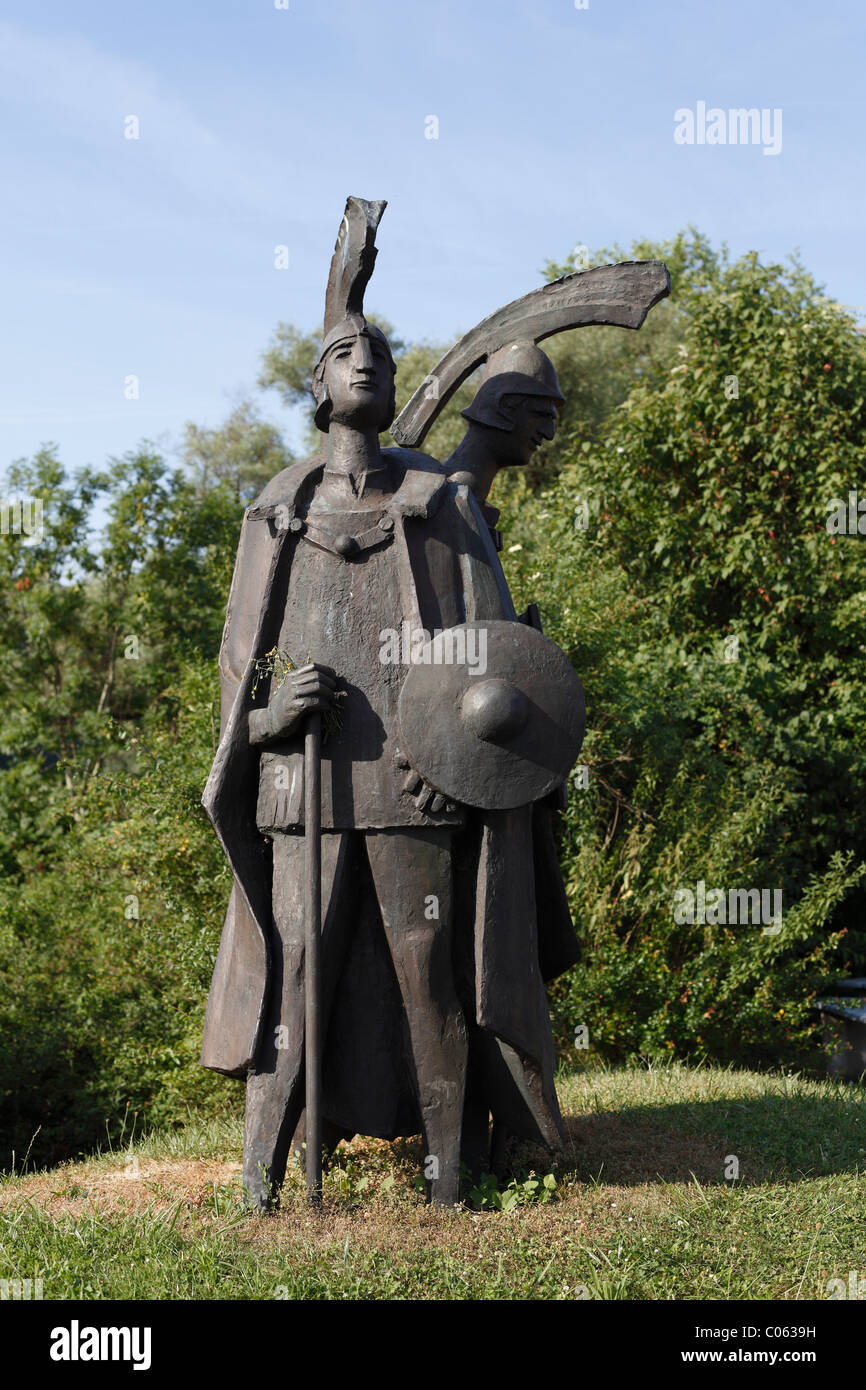 Statue of a Roman legionary in Pfuenz, Altmuehltal region, Upper Bavaria, Bavaria, Germany, Europe Stock Photo