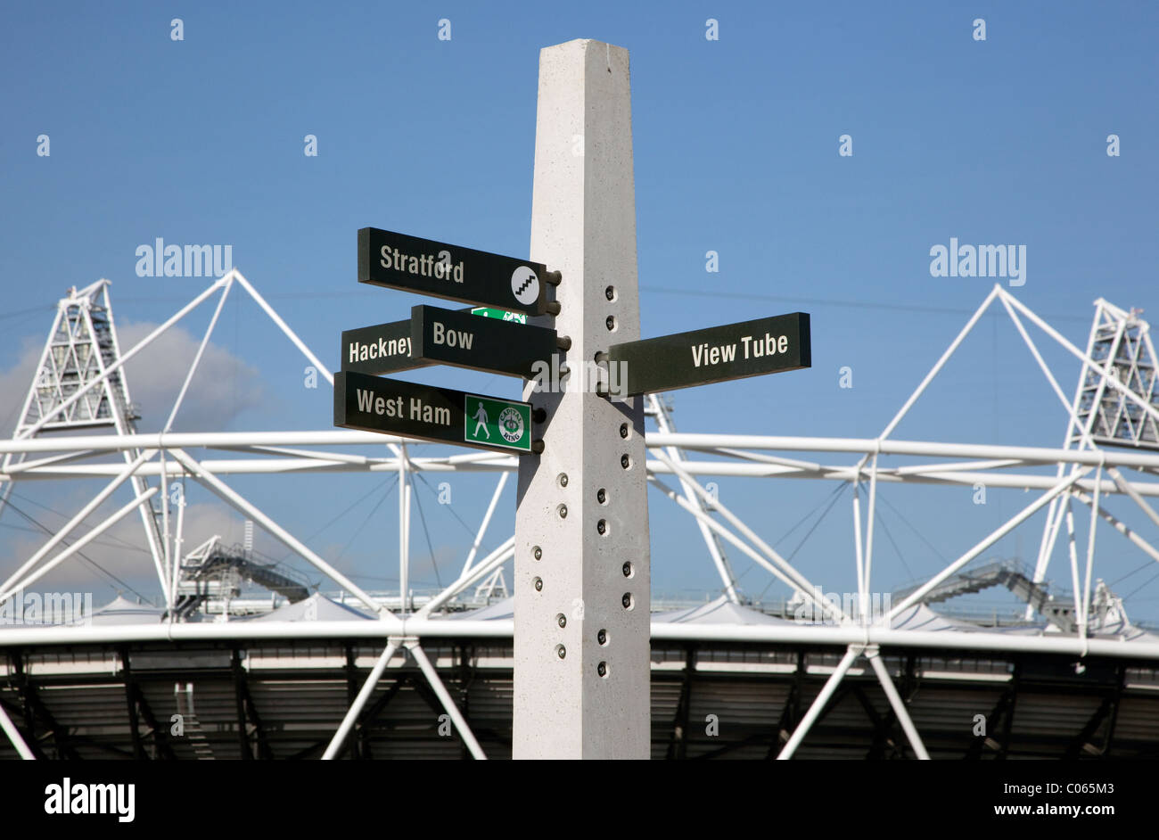 Sign near London Olympic stadium Stock Photo Alamy
