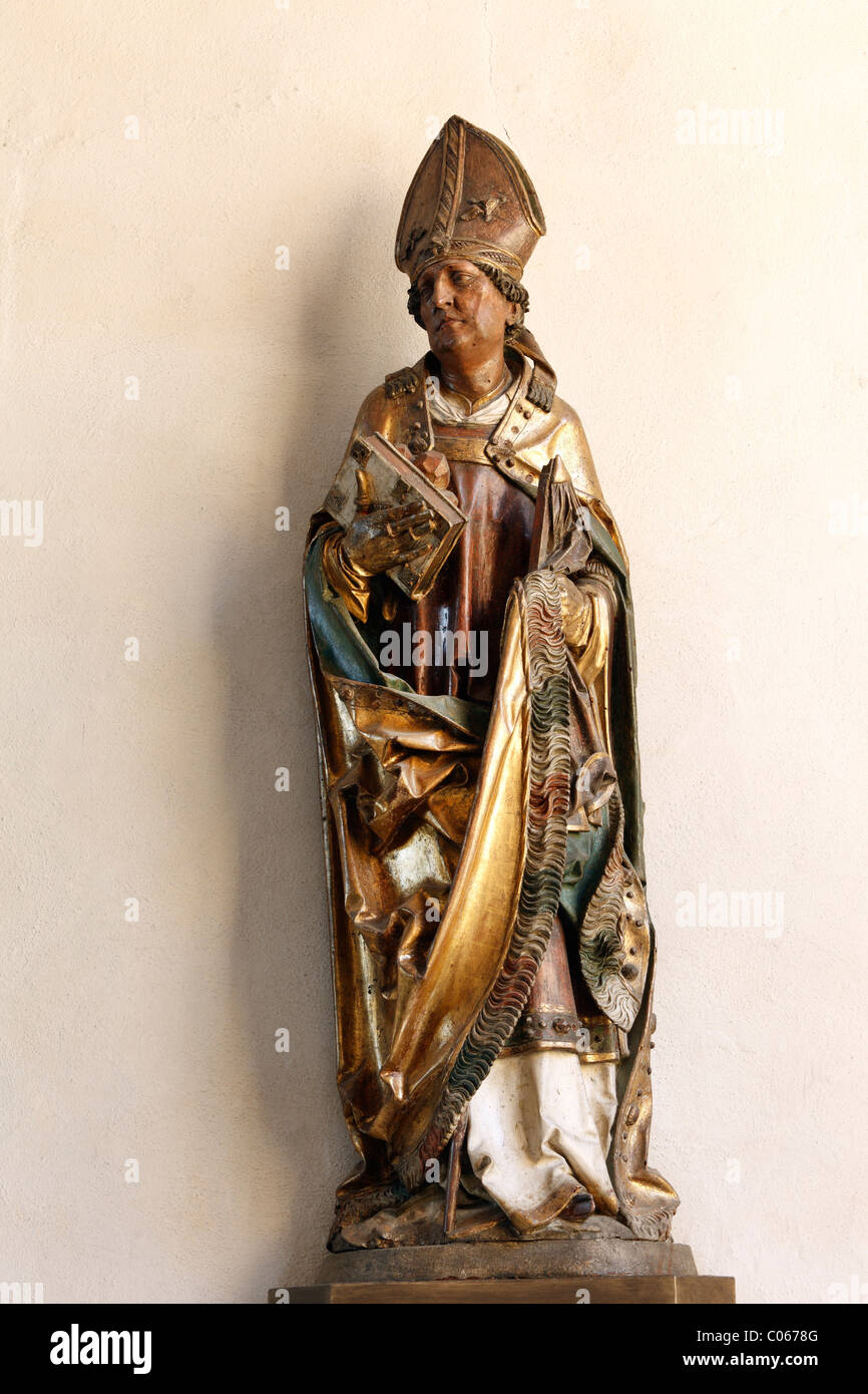 Wooden figure of Saint Nicholas von Myra made from linden wood by Tilman Riemenschneider, Church of St. Andrew, Ochsenfurt Stock Photo