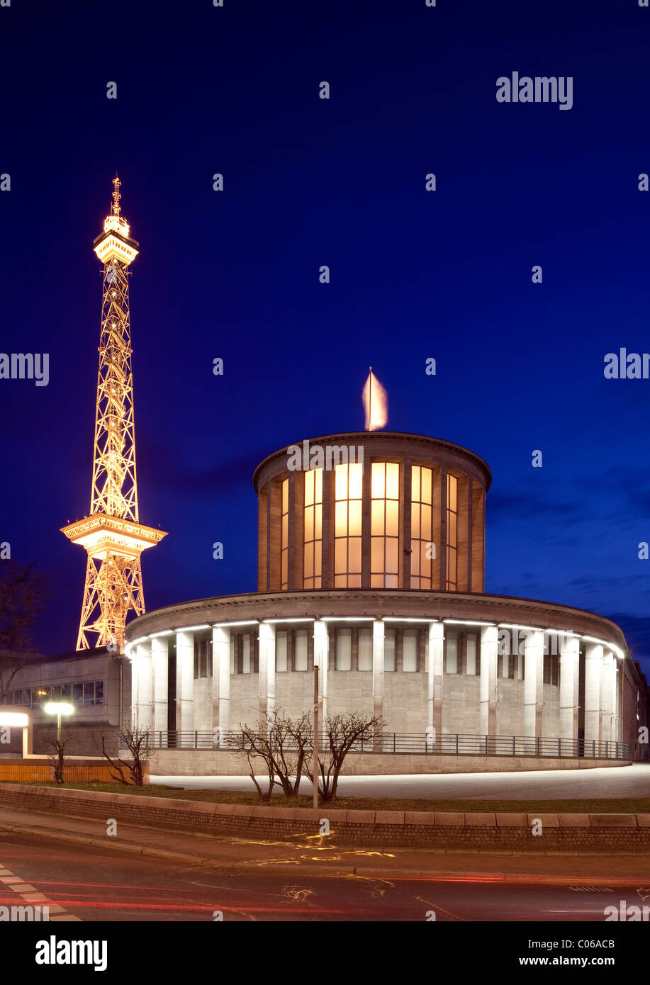 Messe Berlin fairgrounds with Funkturm radio tower, Charlottenburg, Berlin, Germany, Europe Stock Photo