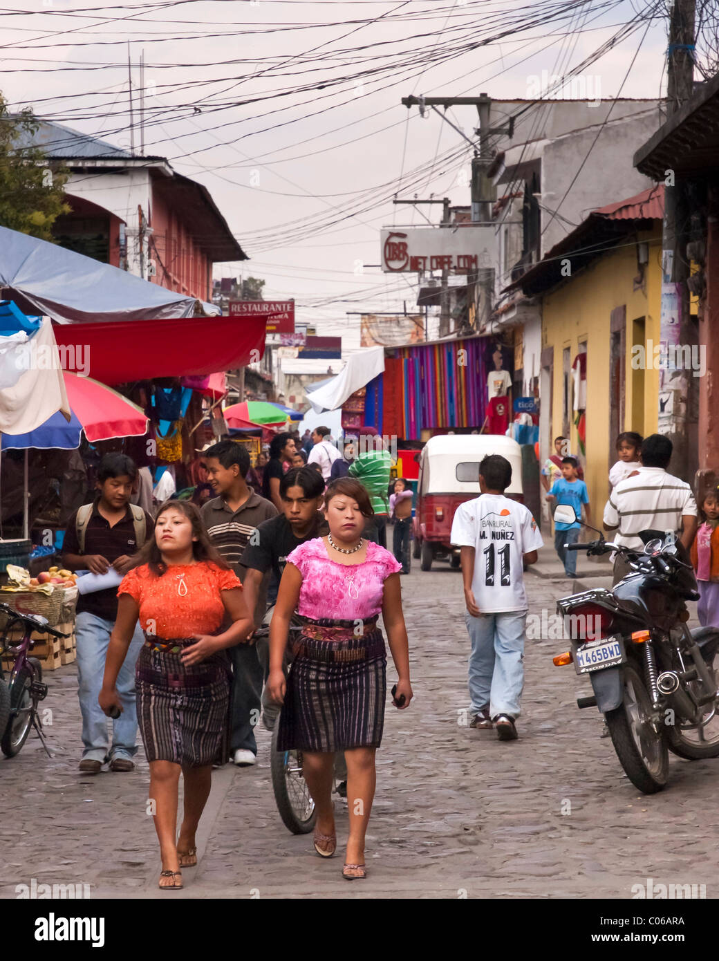 social and cultural changes and tex-mex fashion in Chichicastenango, Quiché, Guatemala, Central America Stock Photo