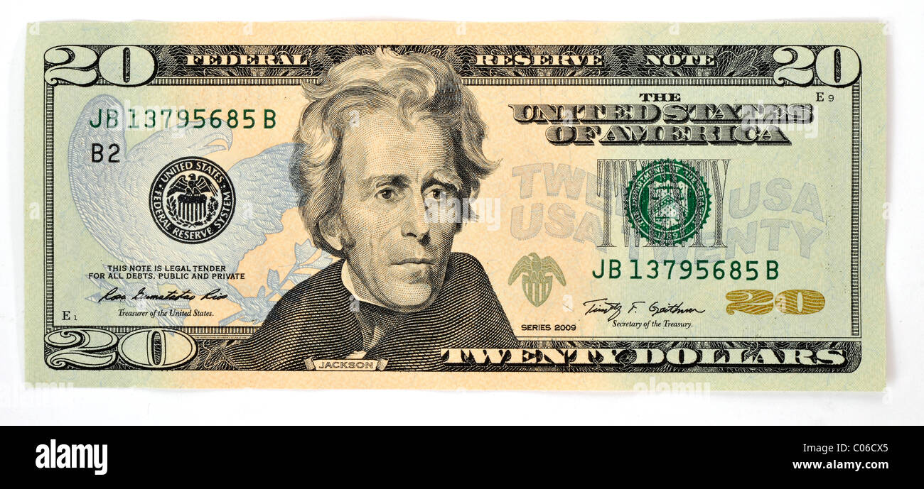 20 U.S. dollar banknote Stock Photo