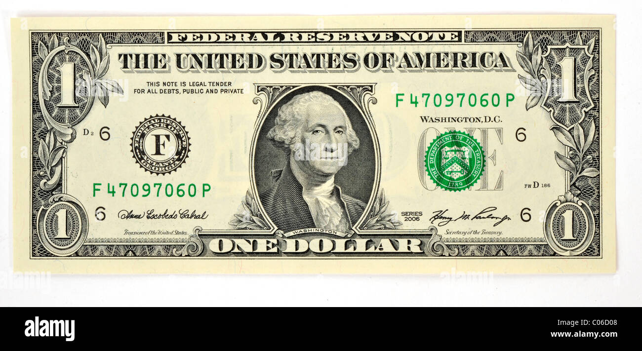 1 U.S. dollar banknote Stock Photo