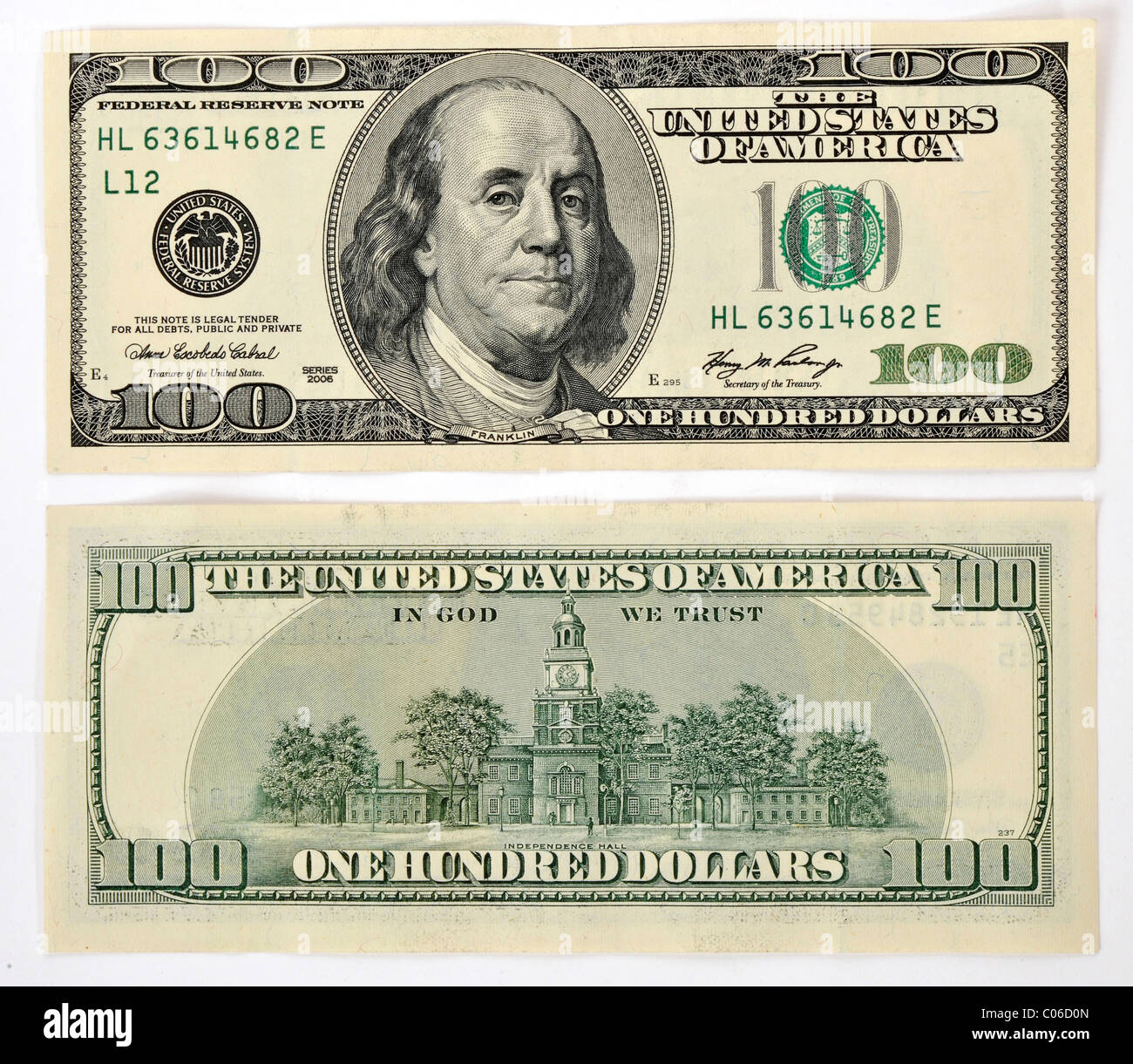 100 U.S. dollar banknote, front and back Stock Photo: 34562661 - Alamy