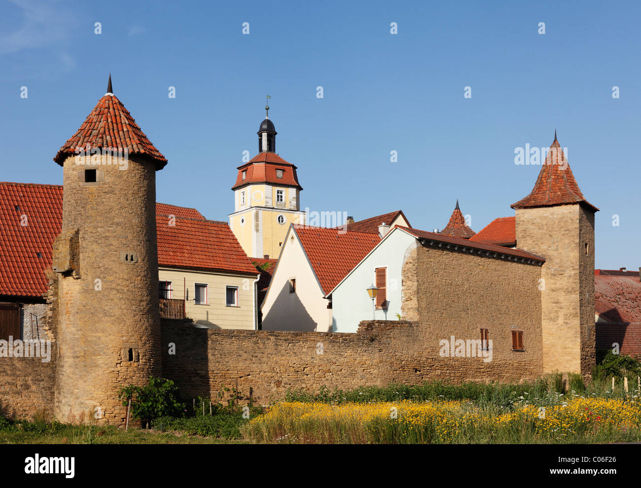 City wall of Mainbernheim, Mainfranken, Lower Franconia, Franconia, Bavaria, Germany, Europe Stock Photo