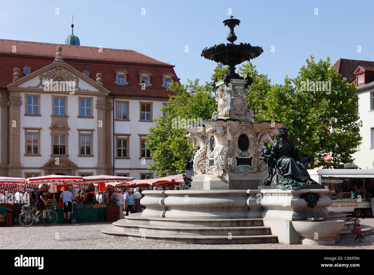 Paulibrunnen Fountain, Marktplatz Square, Erlangen, Franconia, Bavaria, Germany, Europe Stock Photo