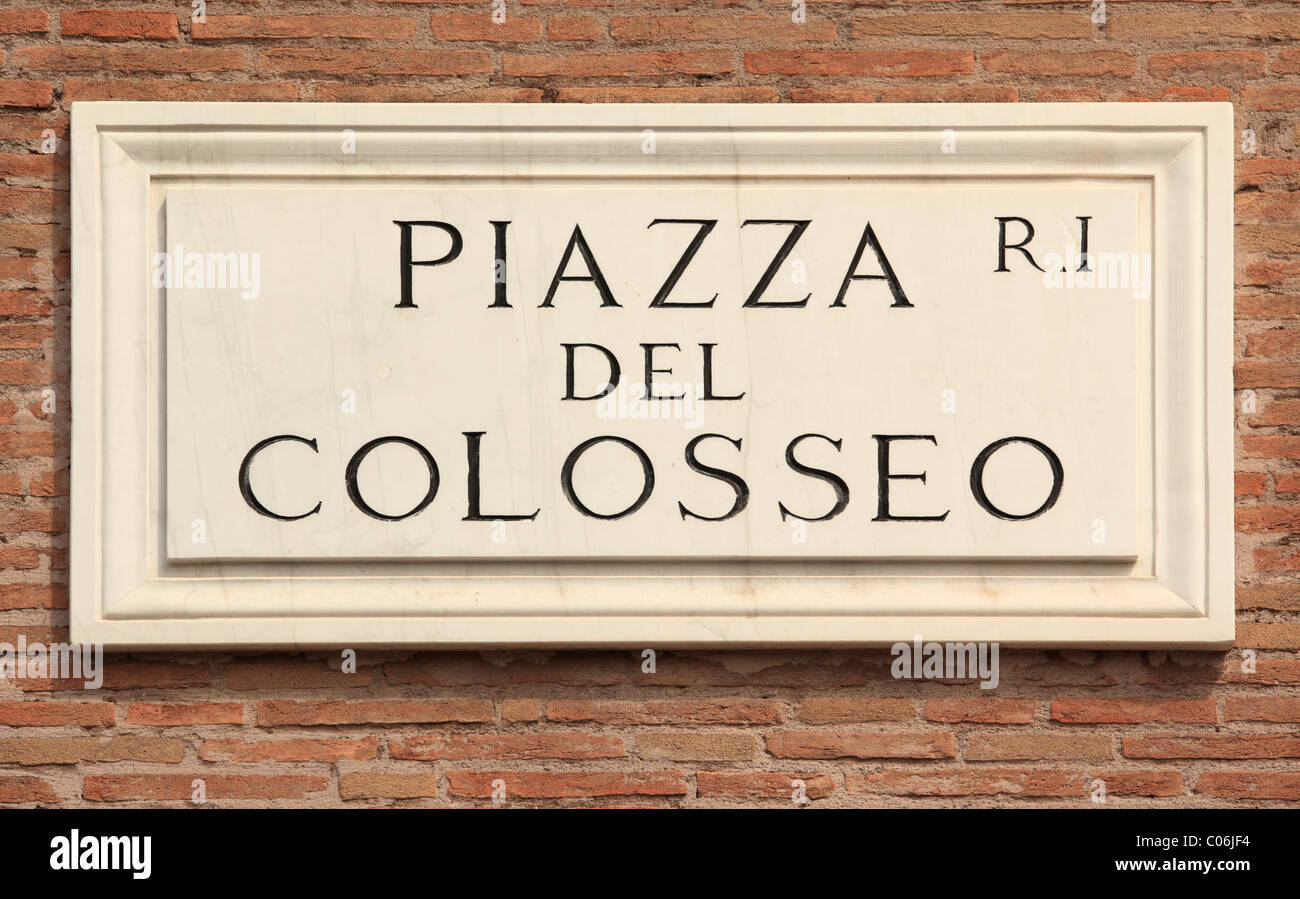 Street sign, Piazza del Colosseo, Rome, Italy, Europe Stock Photo