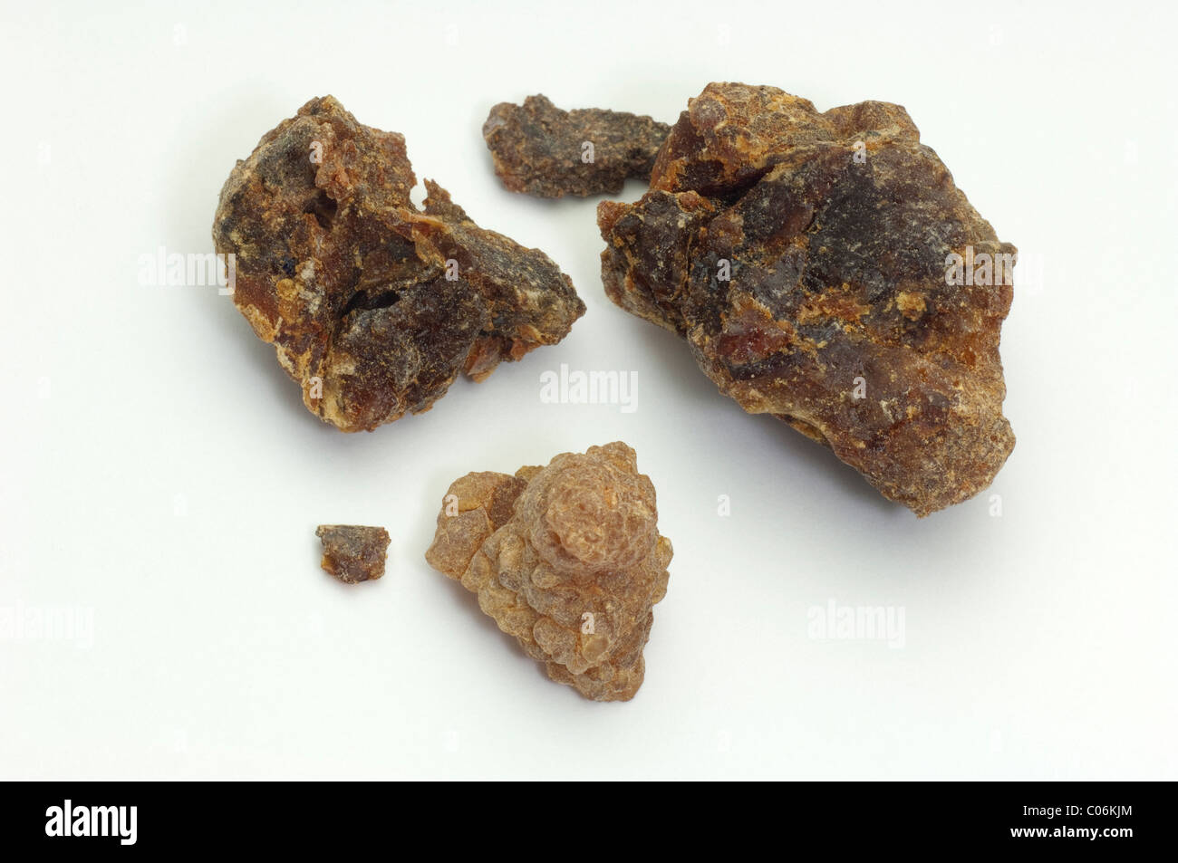 Myrhh, the dried oleo gum resin of the Gum Myrh (Commiphora myrrha) native to Yemen, Ethiopia and Somalia Stock Photo