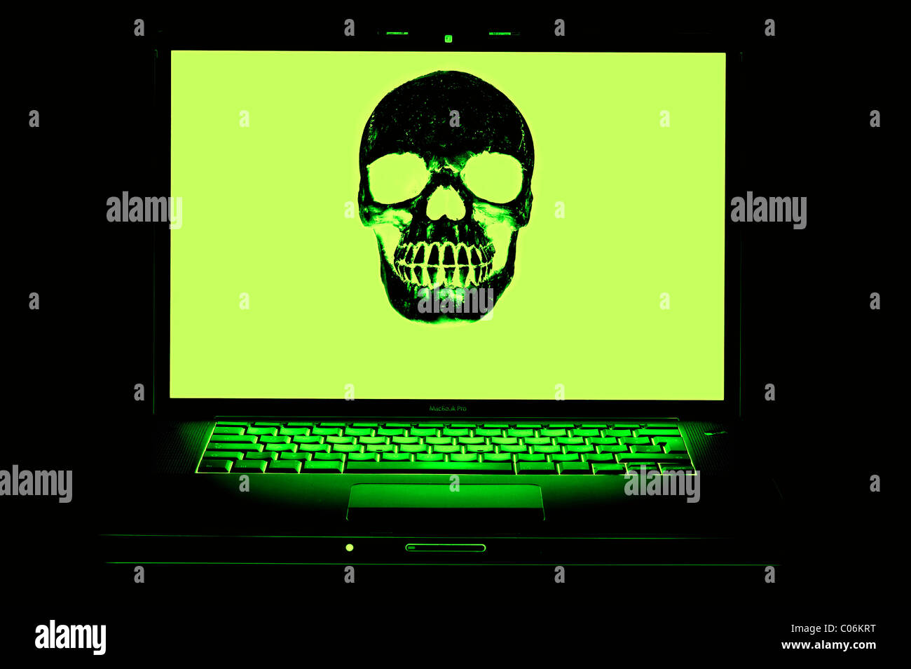 Skull on a computer screen, danger through the Internet, symbolic image Stock Photo