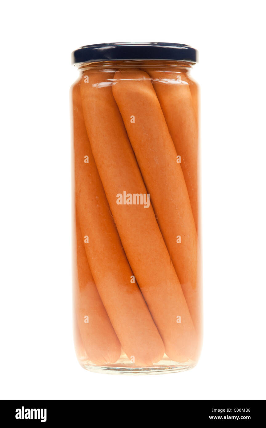 Jar with hot dogs isolated on white background Stock Photo Alamy