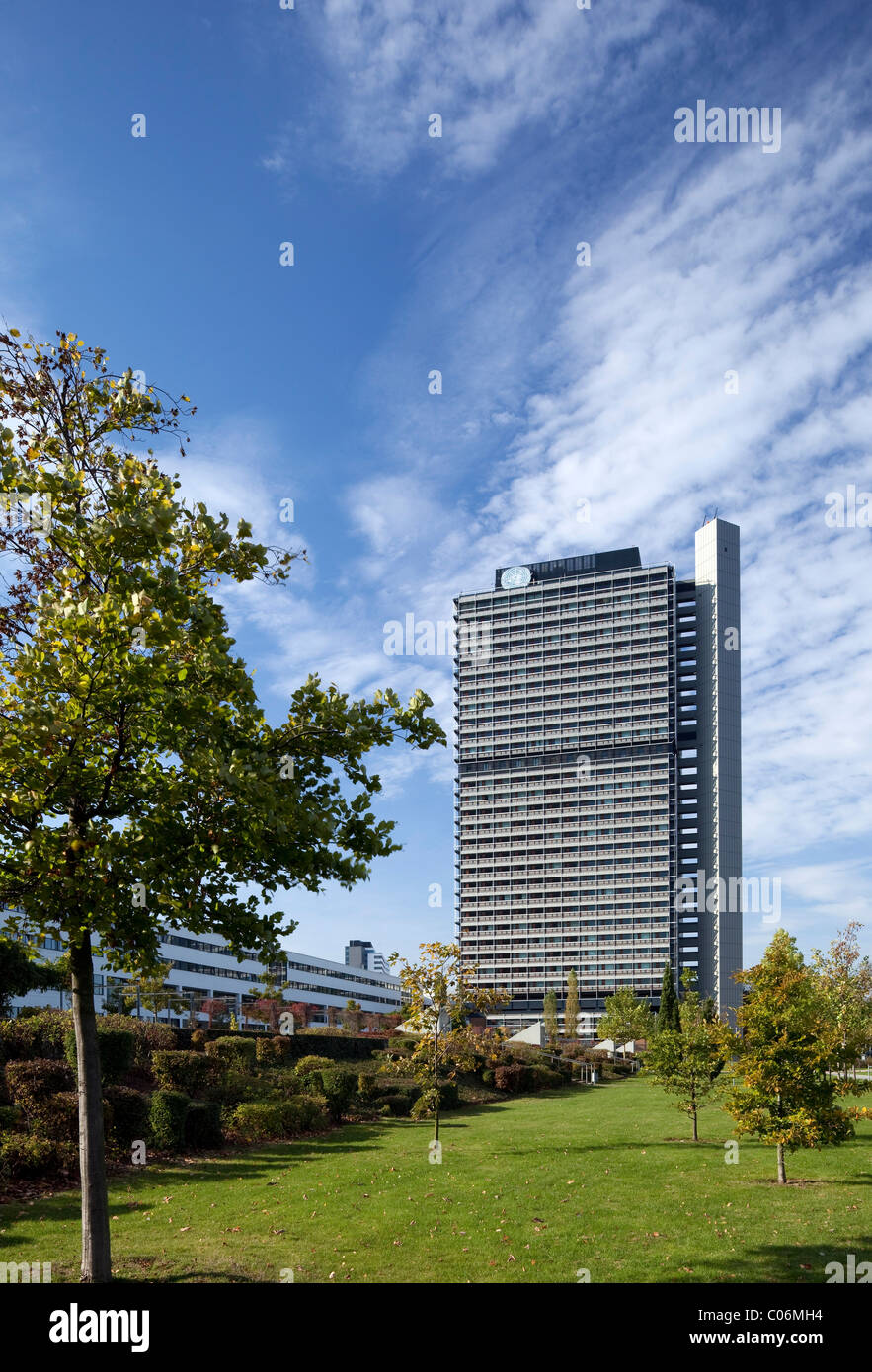 Abgeordneten-Hochhaus Langer Eugen, formerly housing offices of German Members of Parliament, UN Campus, Bonn, Rhineland Stock Photo