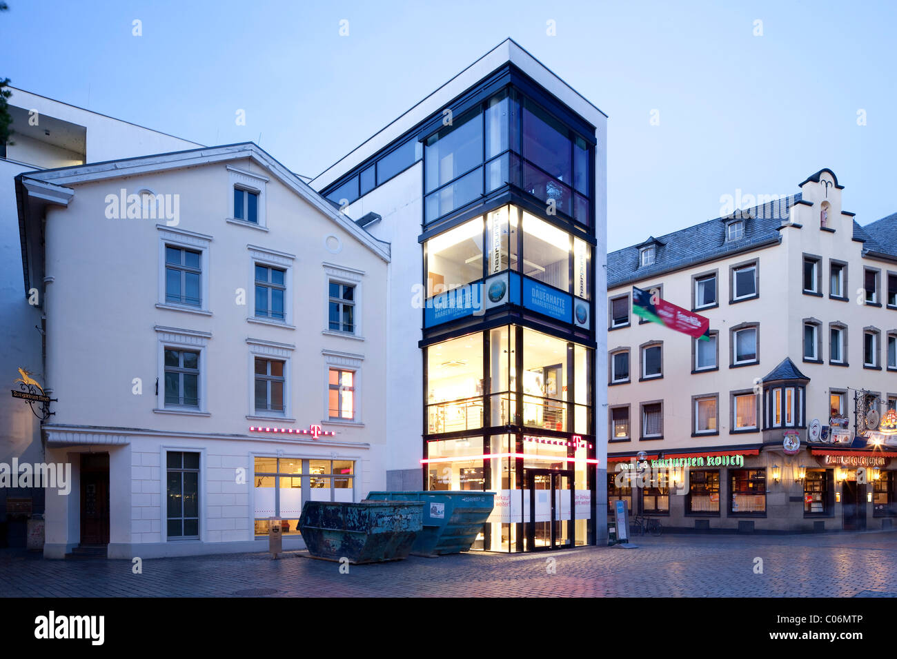 Commercial businesses on Friedensplatz square, Bonn, Rhineland, North Rhine-Westphalia, Germany, Europe Stock Photo