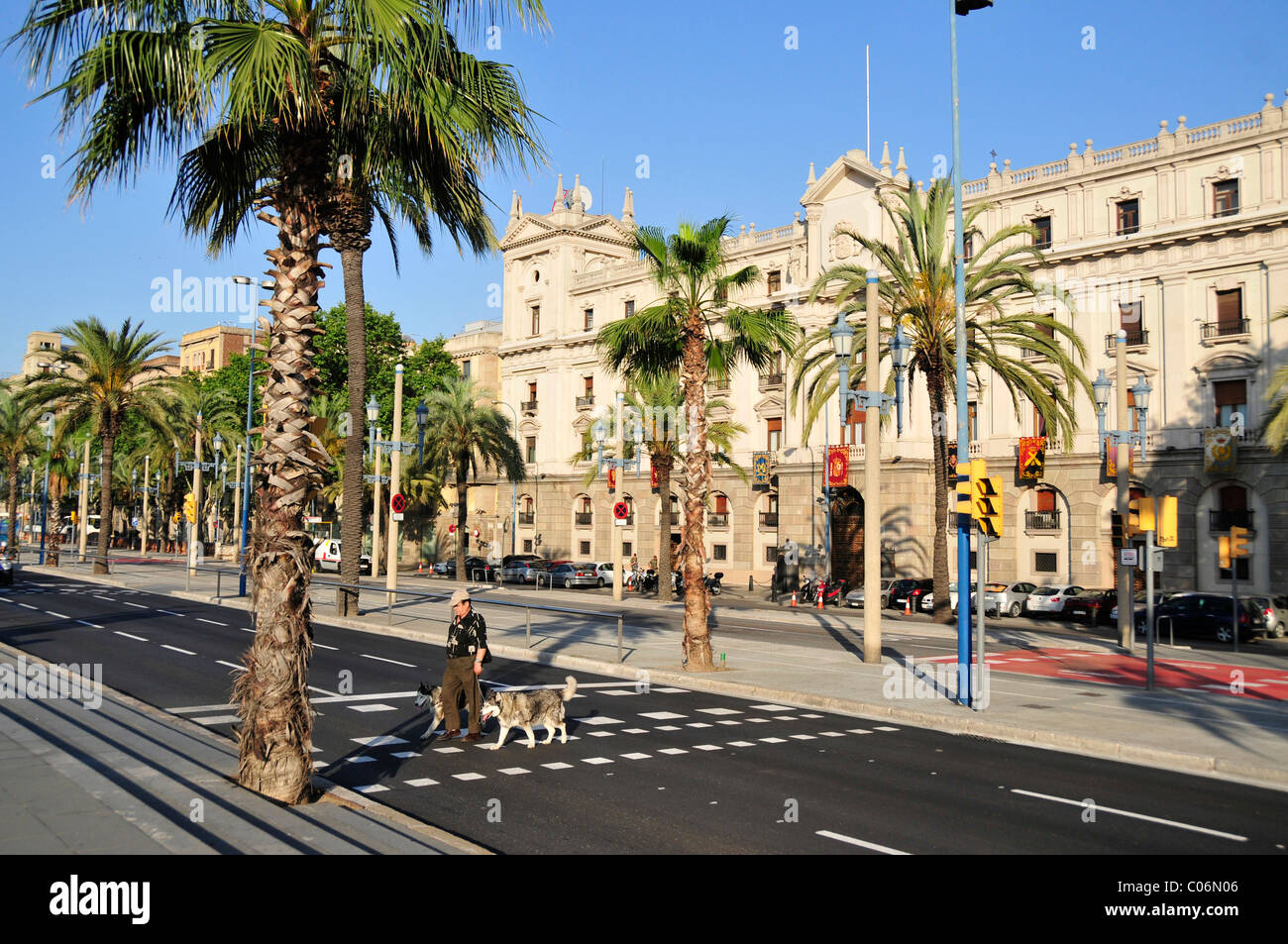 Paseo de Colón, an elegant promenade for strolling at the Old Port, Barcelona, Spain, Iberian Peninsula, Europe Stock Photo