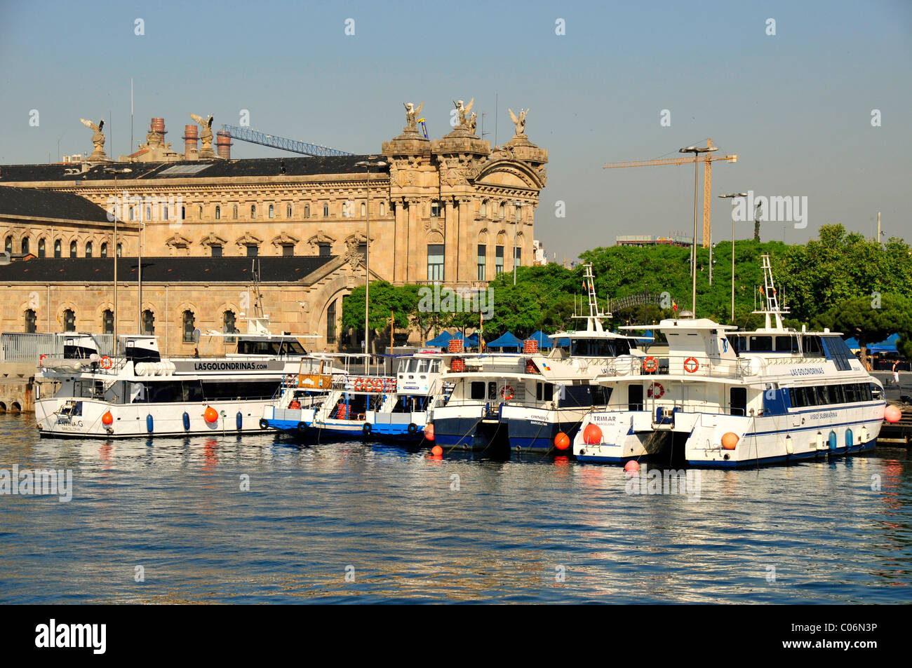 Excursion boats in the Old Port, Barcelona, Spain, Iberian Peninsula, Europe Stock Photo