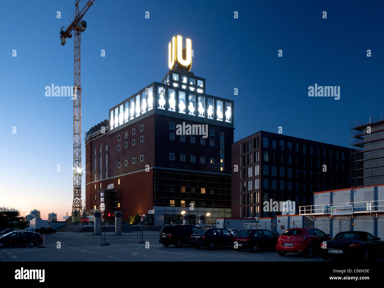 Dortmunder U landmark, U-Turm building of the former Union Brauerei brewery, future arts and culture center, video installation Stock Photo