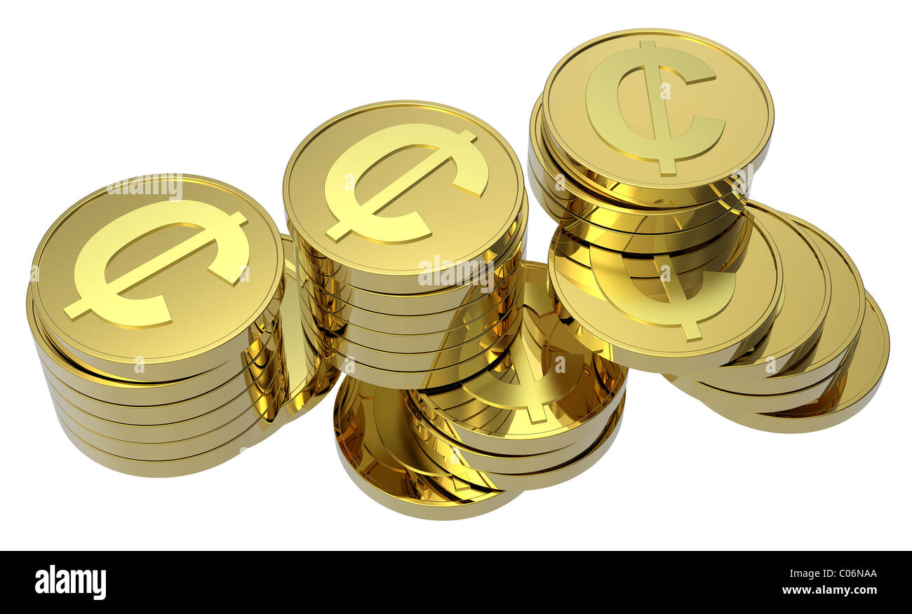 Stacks of gold coins isolated on a white background Stock Photo - Alamy