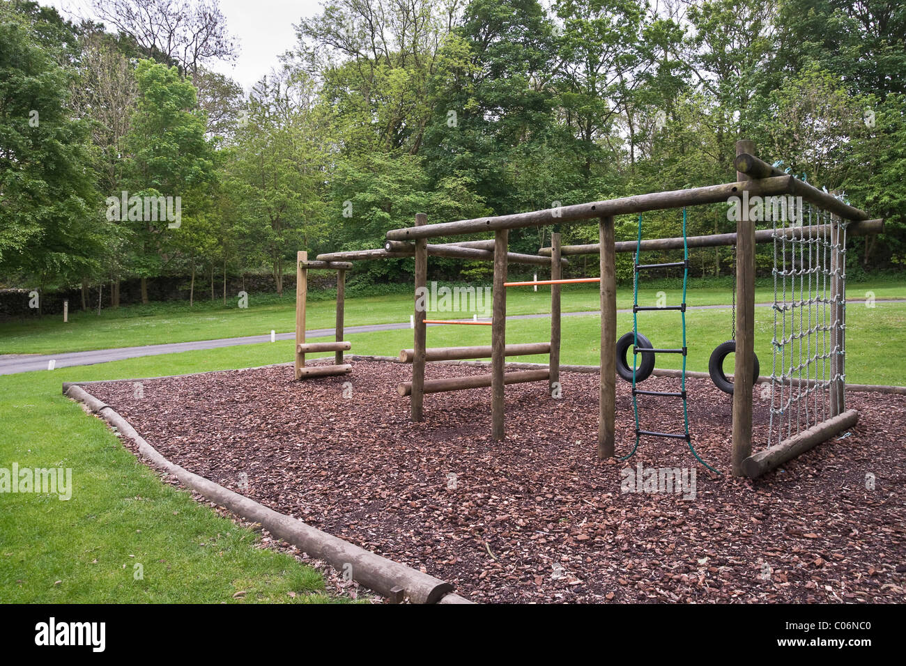 Children's play area on a caravan site near Grange over Sands, Cumbria Stock Photo