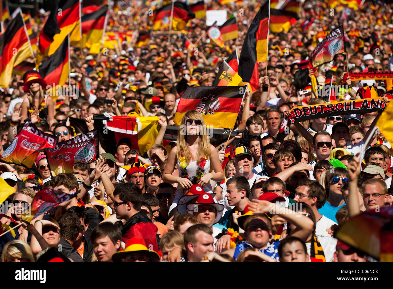 Fans at the eight final match of the Football World Cup 2010 on the Berlin fan mile, Berlin, Germany, Europe Stock Photo