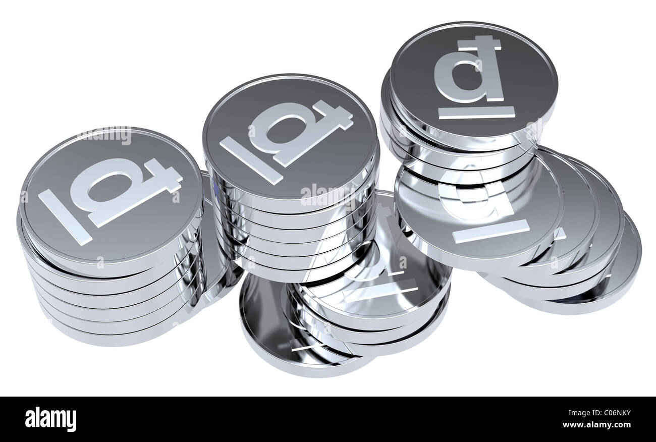 Stacks of silver coins isolated on a white background Stock Photo - Alamy