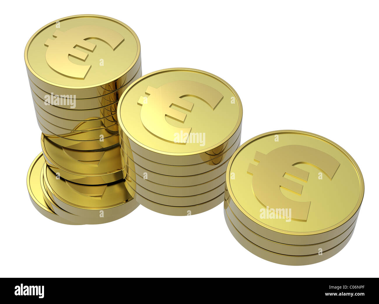 Stacks of gold Euro coins isolated on a white background Stock Photo ...