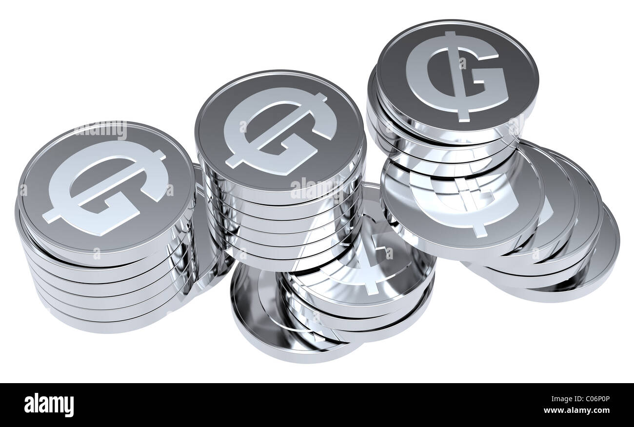 Stacks of silver coins isolated on a white background Stock Photo - Alamy
