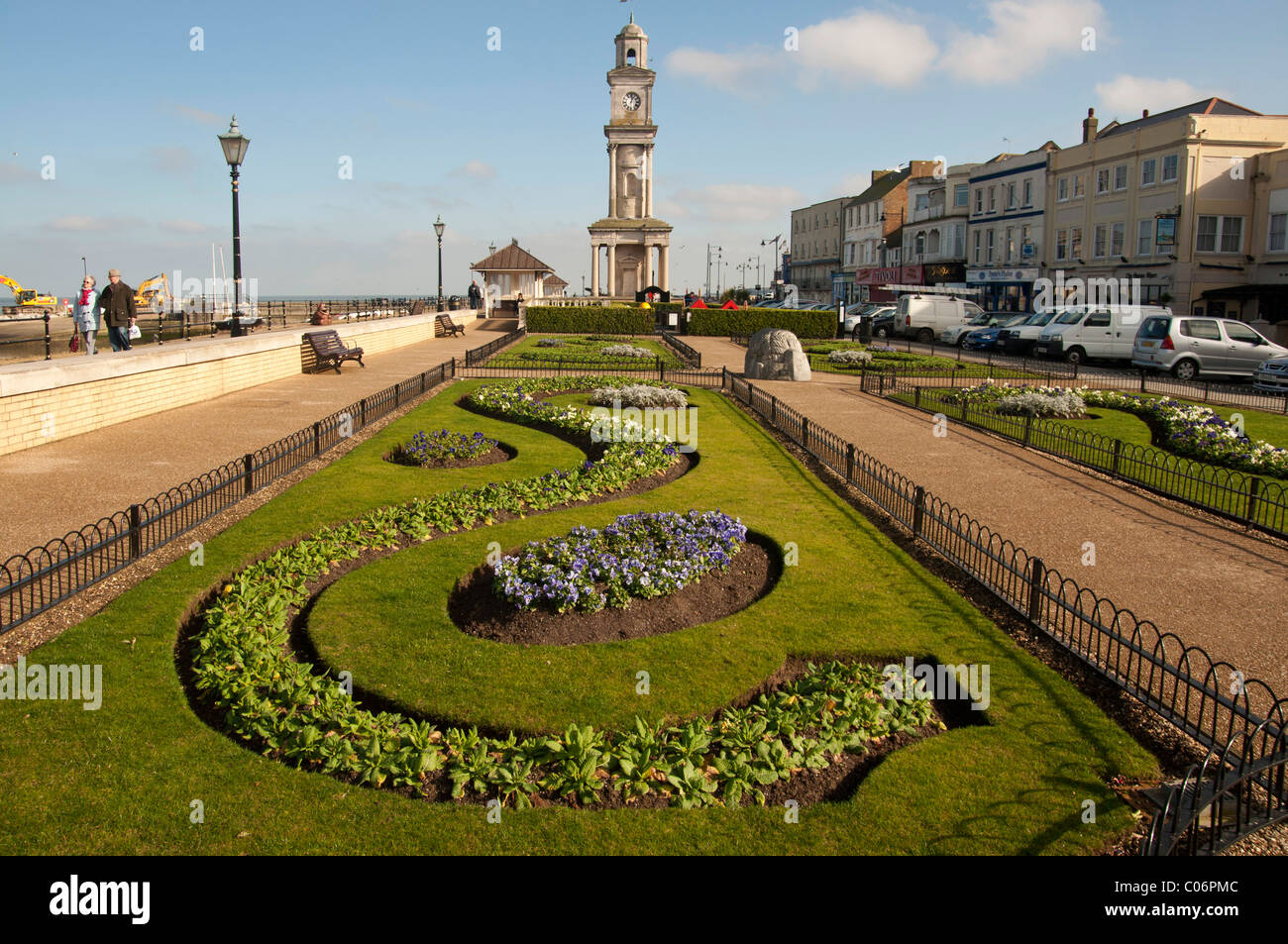 seafront and clock tower Herne Bay seaside town in north Kent england