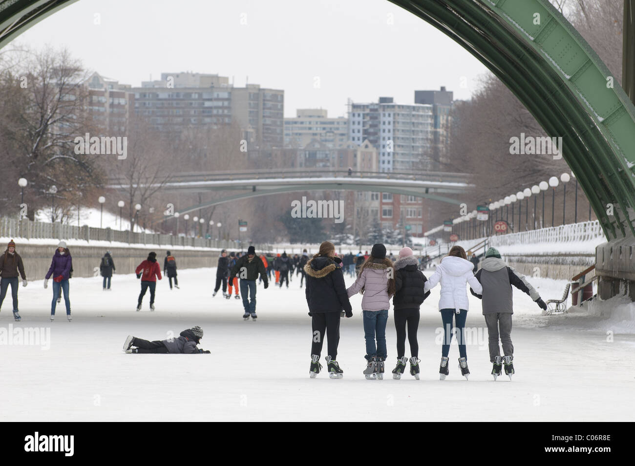 Members of the public take to the ice on the Rideau Canal during the first day of Winterlude on Feb. 4th 2011 in Ottawa, Canada. Stock Photo