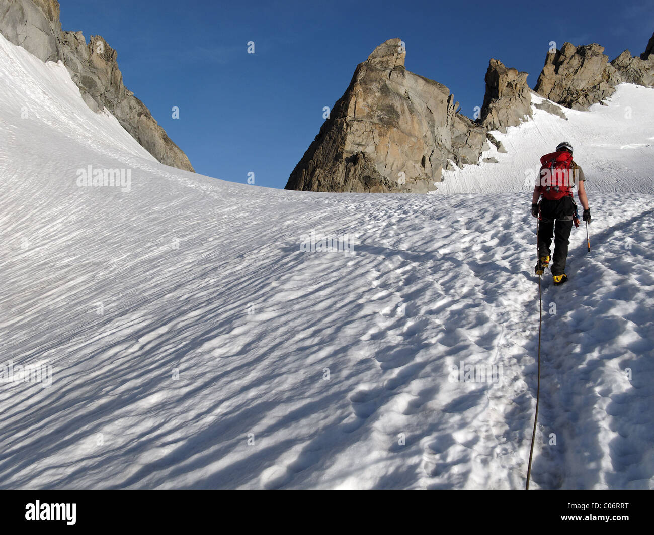 Alpine climbers on the Trient glacier approaching the Aiguille du Tour Stock Photo