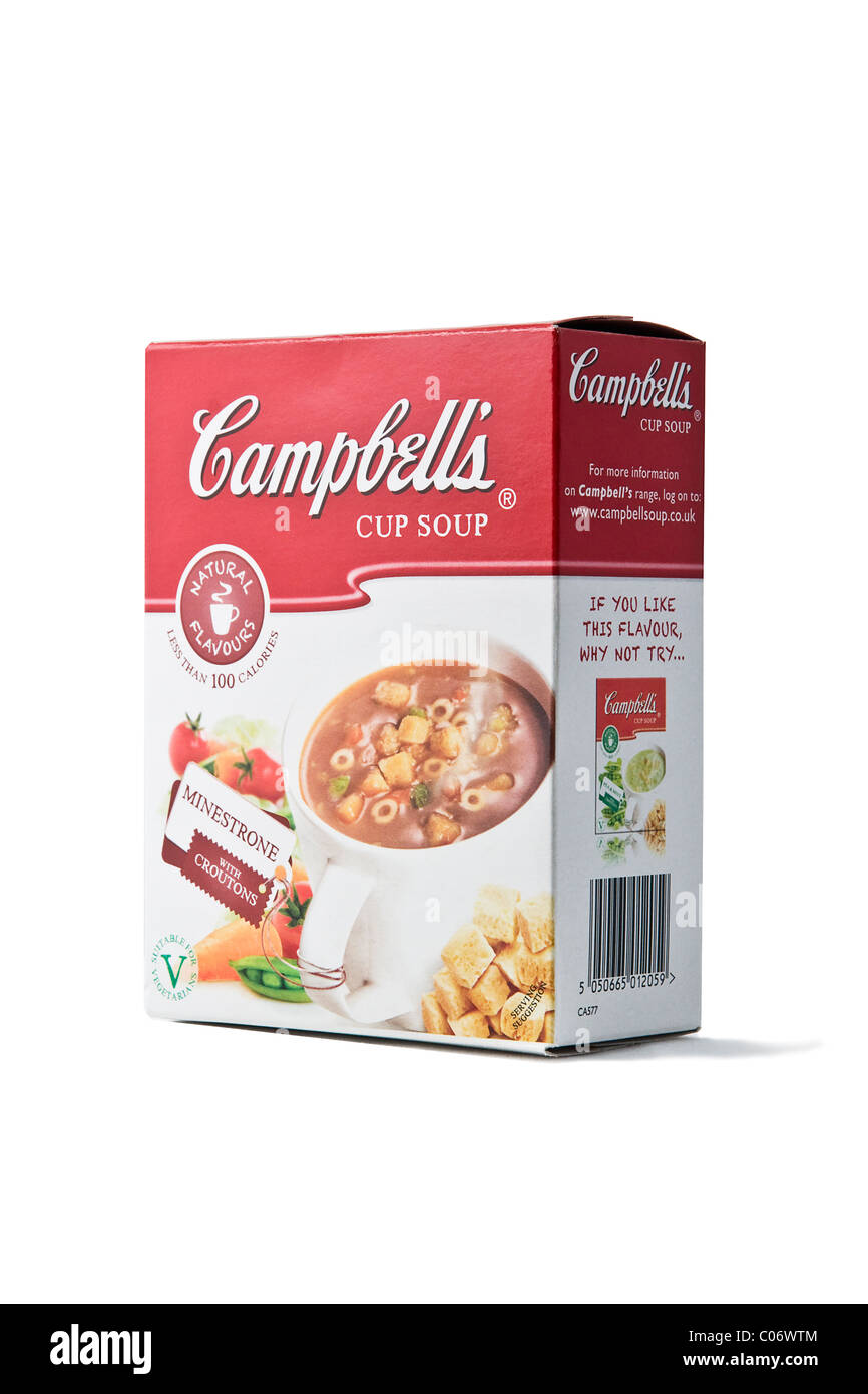 A packet of Campbell's cup soup (minestrone) on a white background. Stock Photo