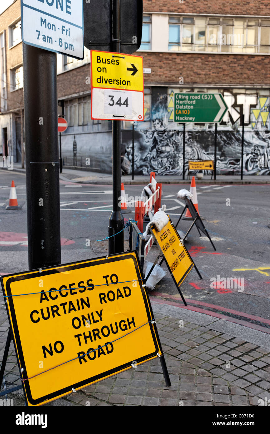 Roadwork signs in London Stock Photo