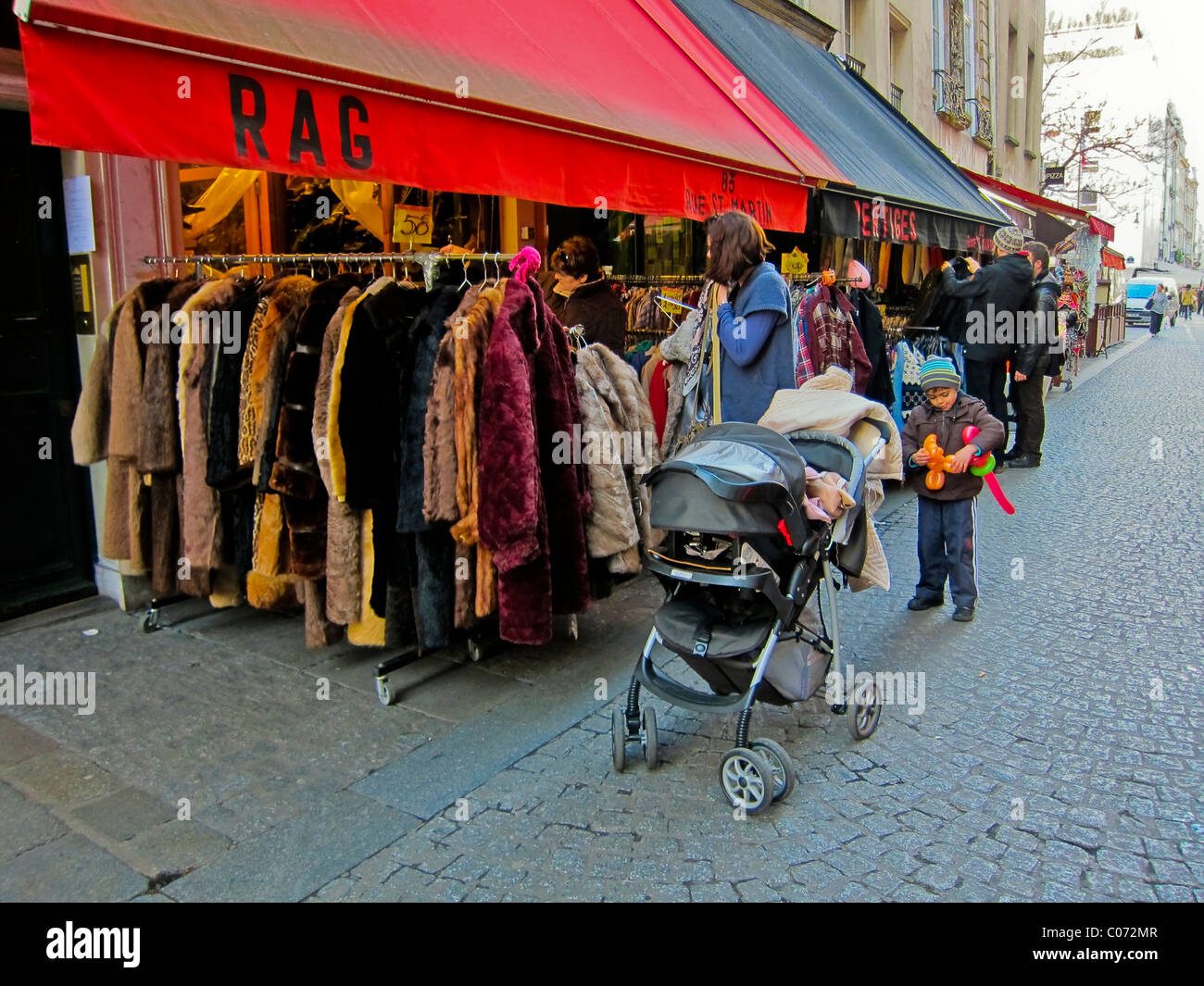 Paris, France, Woman Shopping, French Vintage Clothing Stores, Display, "Rag" thrift shop old