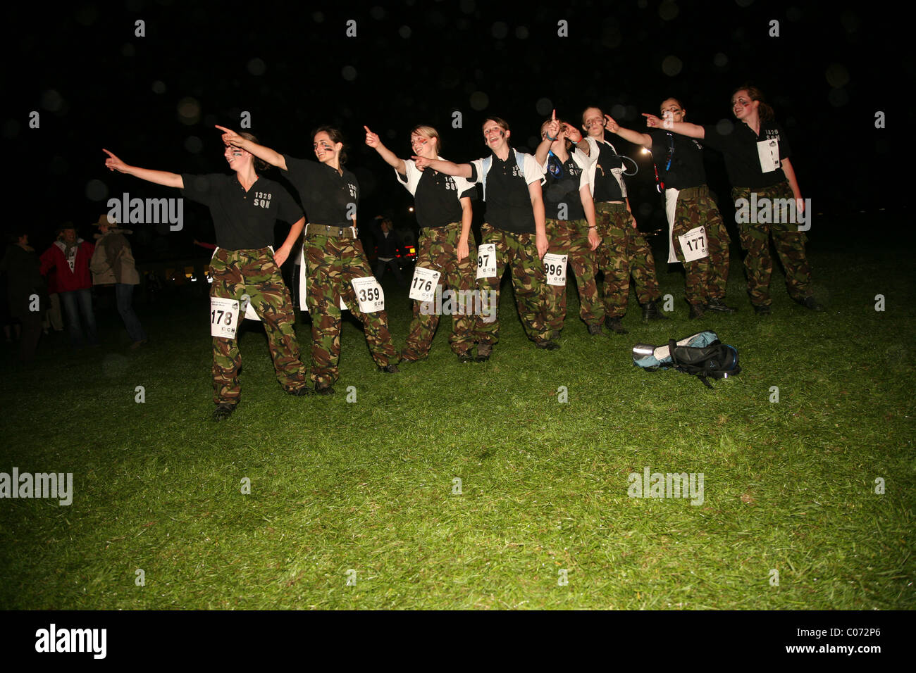 June 2008 - Line of army cadets dancing to YMCA Stock Photo