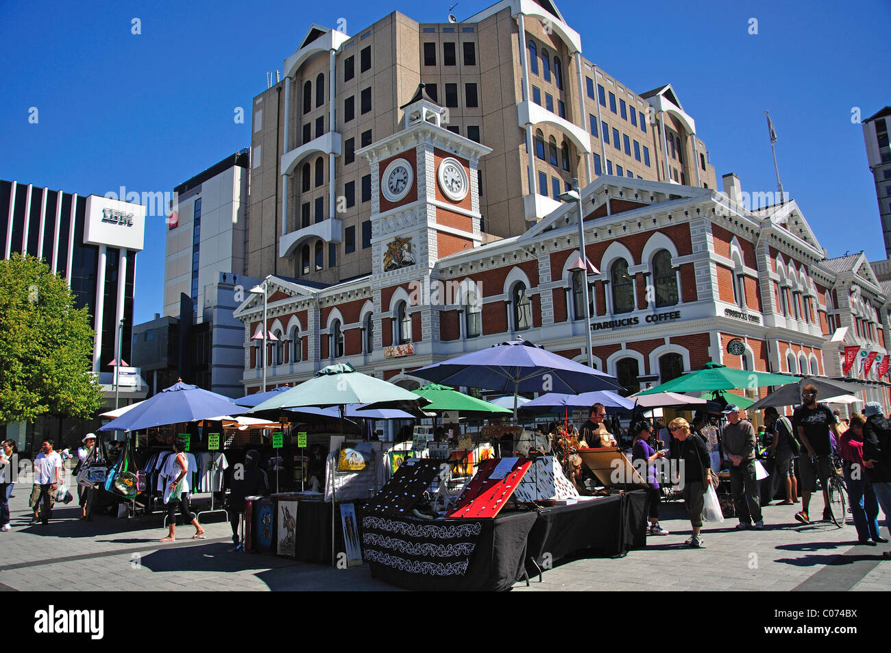 Outdoor market in Cathedral Square, Christchurch, Canterbury Region, South Island, New Zealand Stock Photo
