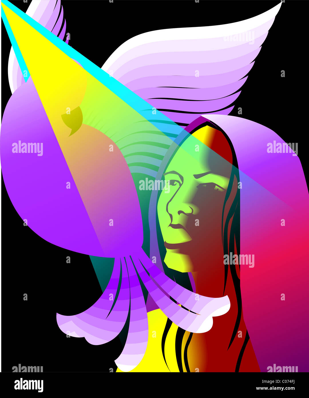 Digital painting of women face. The artist is feeling the sense of peace and array of hope for the lady. Stock Photo