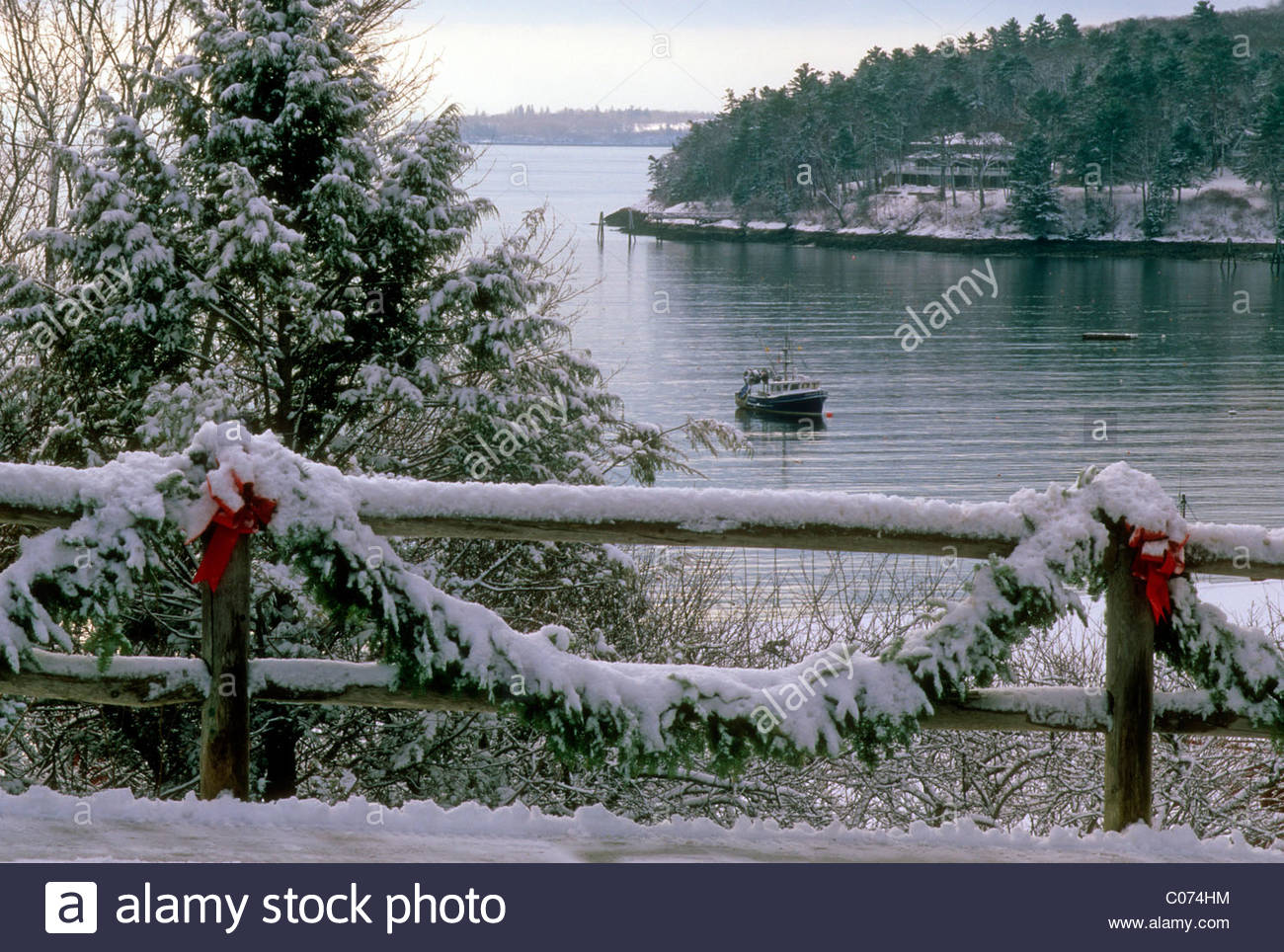 christmas decorations on a fence near the harbor in rockport maine usa - Christmas Fence Decorations christmas decorations on a fence near the harbor in rockport maine usa - Christmas Fence Decorations