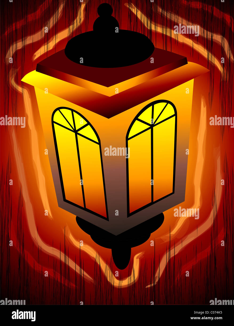 Digital painting of streetlamp. The artist is feeling the beauty of the glowing streetlamp. Stock Photo