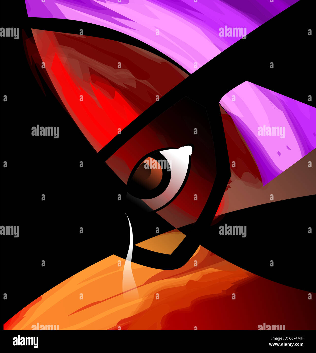 Digital painting of an eye with spectacles. The artist is feeling a sense of sorrow. Stock Photo
