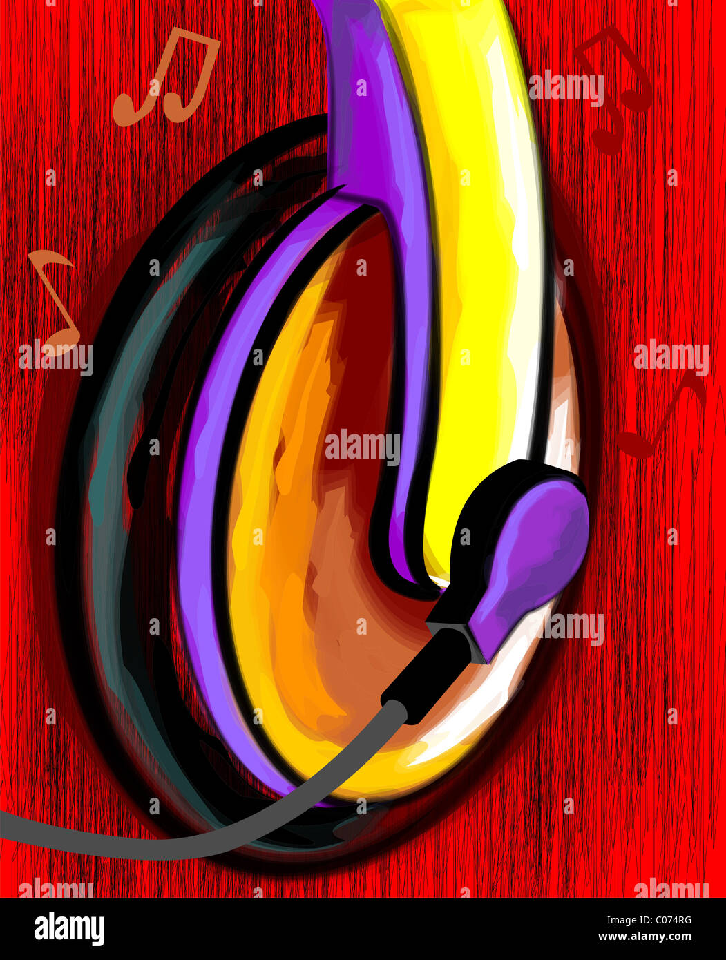 Digital painting of an ear phone. The artist is feeling the sense of enjoying music. Stock Photo