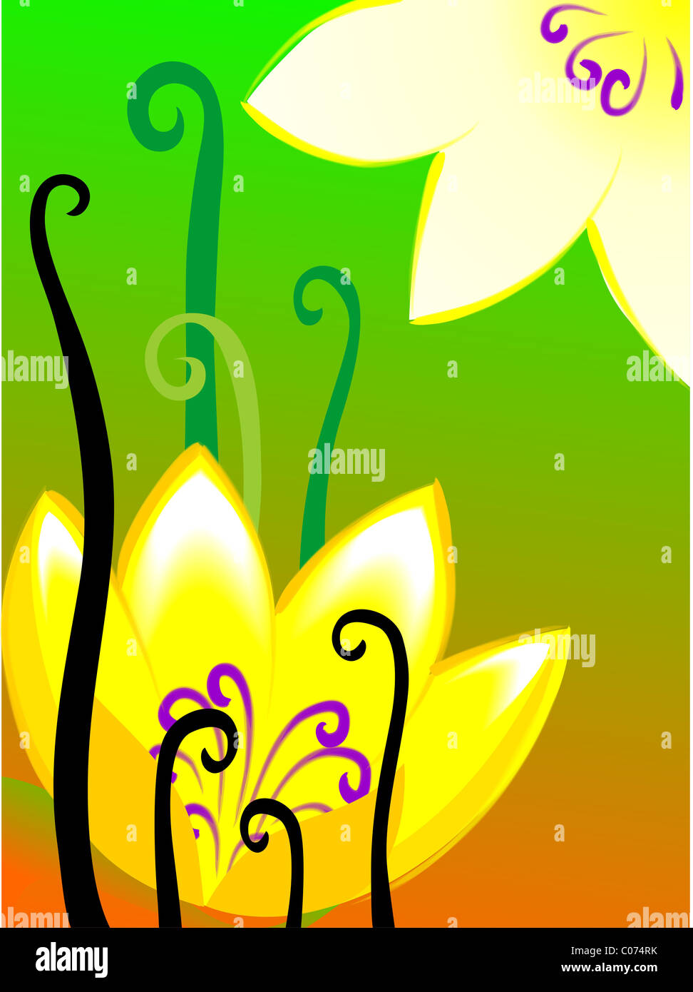 Digital painting of flowers. The artist is experiencing the beauty of the flowers. Stock Photo