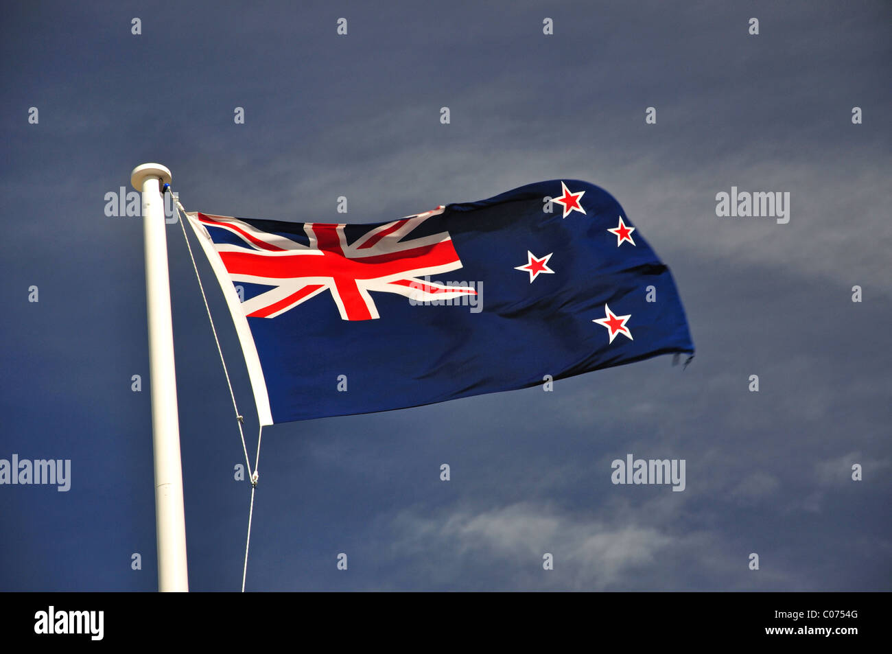 New Zealand flag, The Museum of New Zealand Te Papa Tongarewa, Cable Street, Wellington, Wellington Region, New Zealand Stock Photo