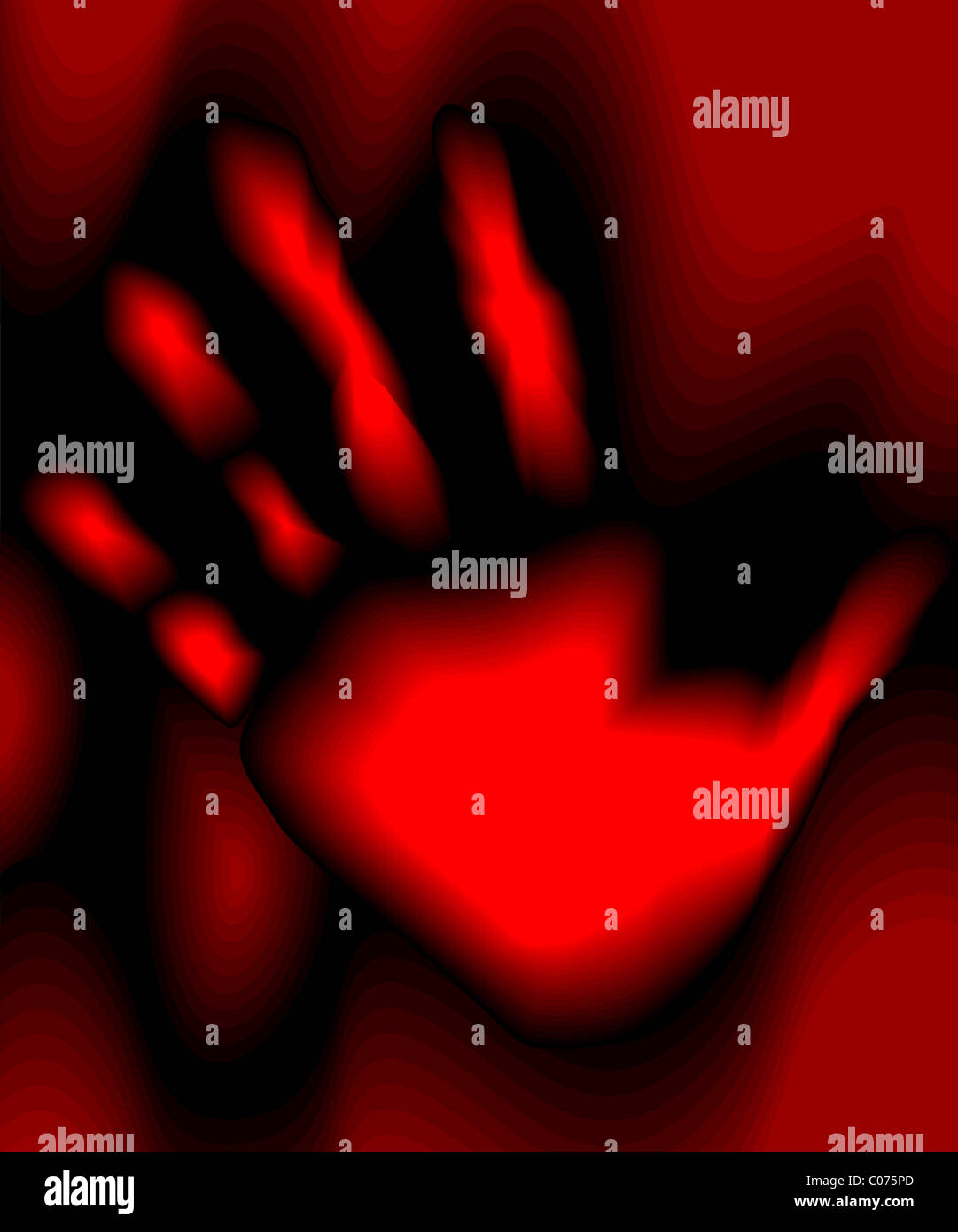 Digital image of a red hand in a red background. The artist is feeling