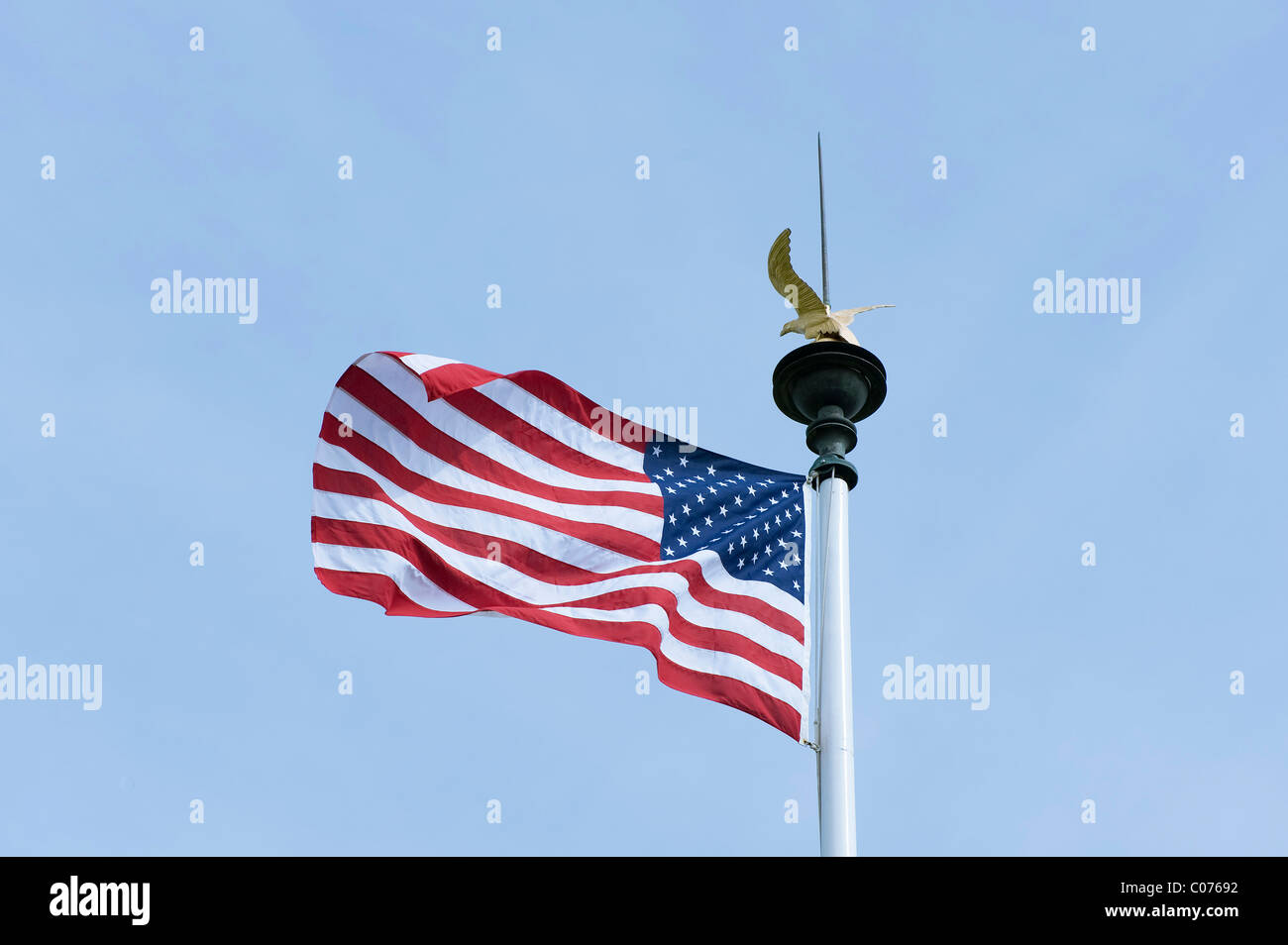 Stars and Stripes, American military cemetery at Omaha Beach near Colleville sur Mer, Normandy, France, Europe Stock Photo