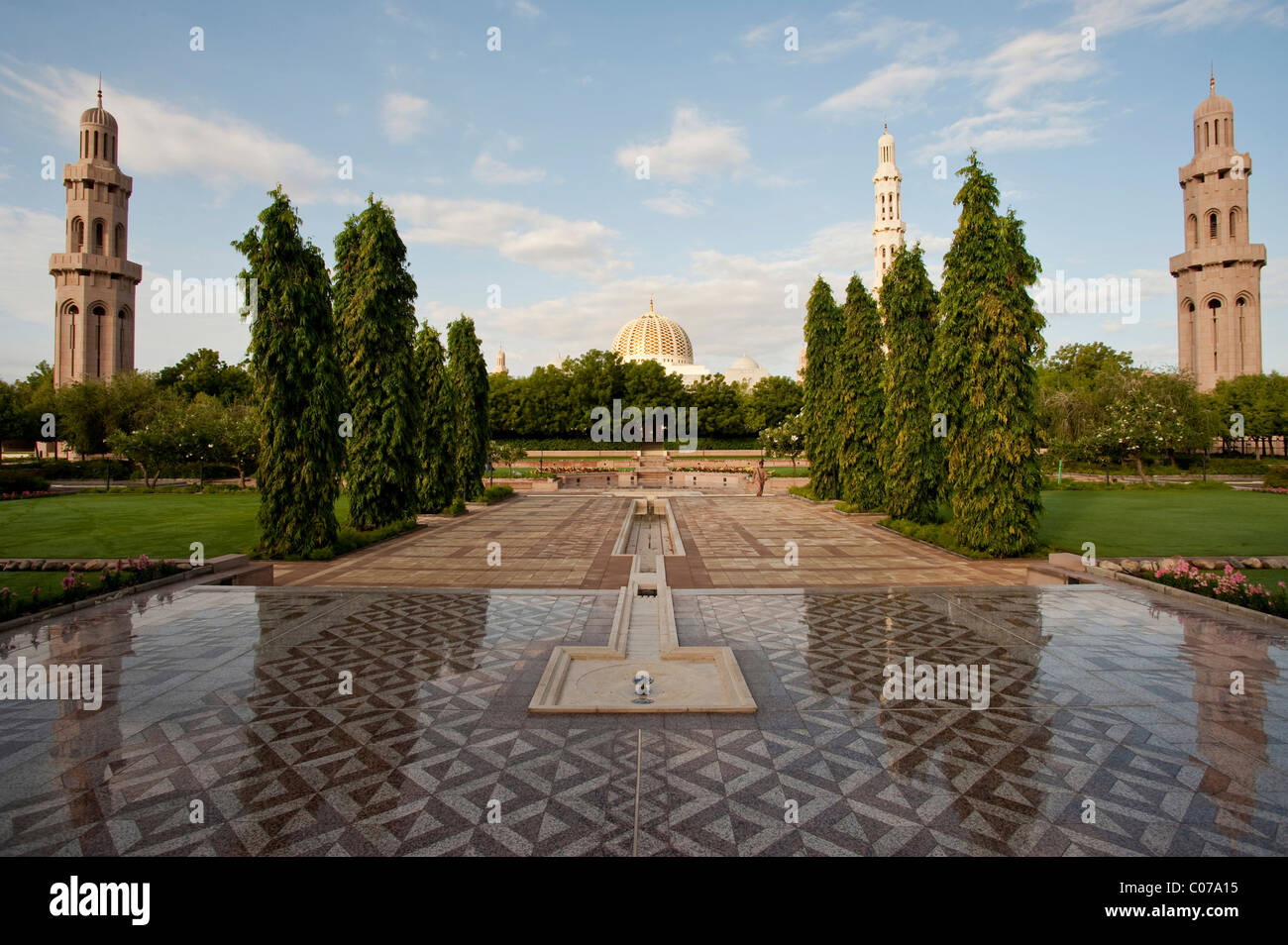 Inner garden of the Sultan Quaboos Grand Mosque, Capital Area, Oman, Middle East Stock Photo