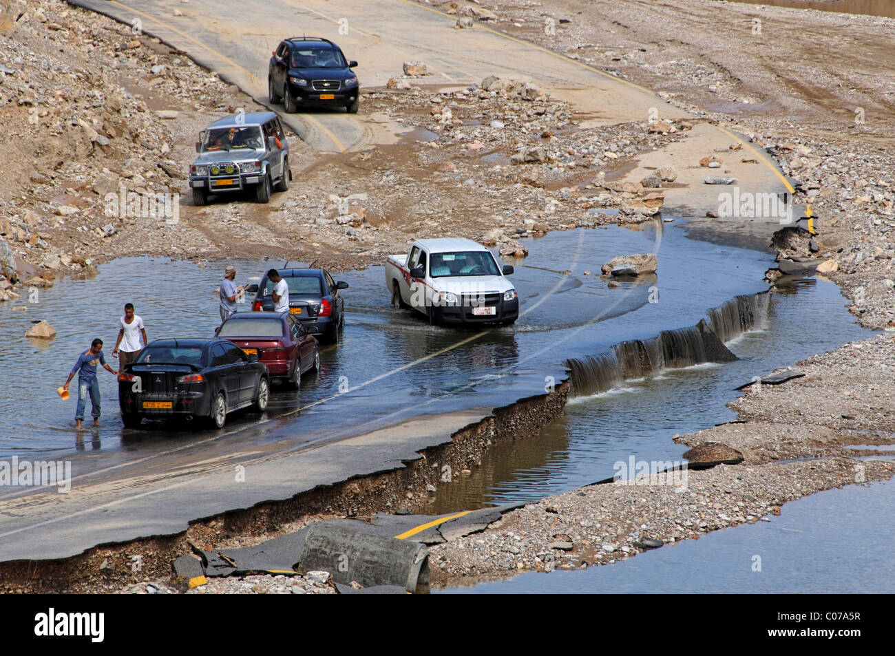 Car wash after disastrous downpour, Capital Area, Oman, Middle East Stock Photo