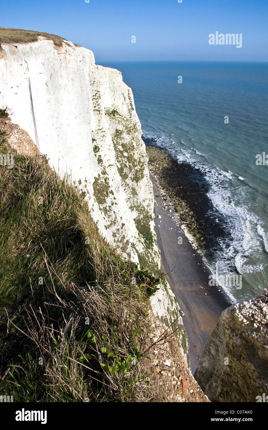Coastal views of the White Cliffs of Dover on National Trust land with spectacular, hair raising