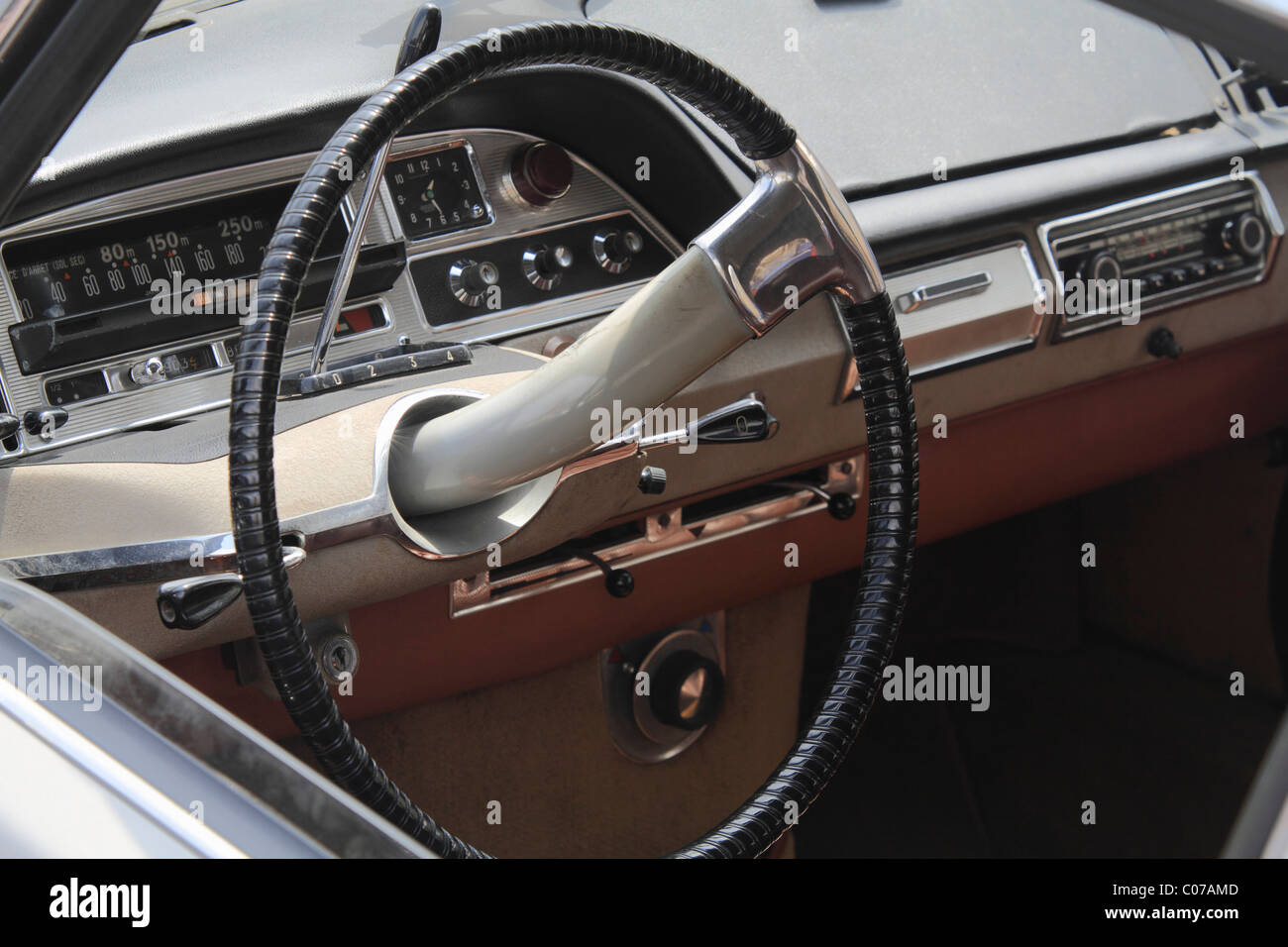 Single spoke steering wheel and dashboard of a vintage Citroen DS Stock Photo