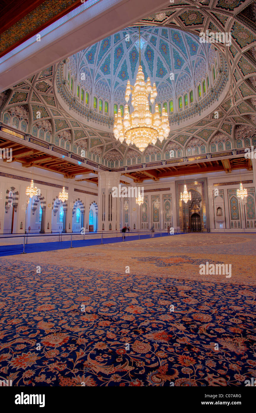 Prayer room for men, Sultan Quaboos Grand Mosque, Capital Area, Oman, Middle East Stock Photo