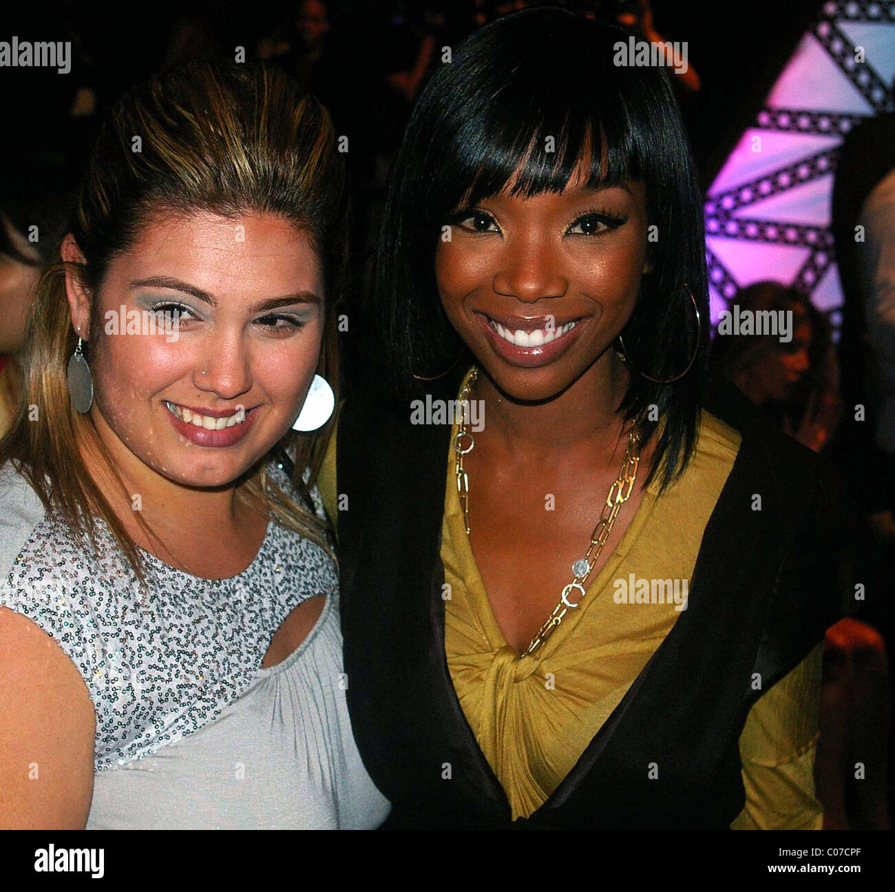 Brandy and Guest Mercedes-Benz Fashion Week 2008 at Smashbox Studios - Christian Audigier - Arrivals Culver City, California - Stock Photo