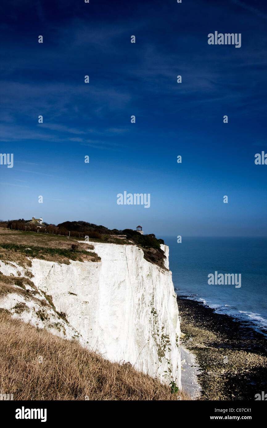 Coastal views of the White Cliffs of Dover on National Trust land with spectacular, hair raising views of the English Channel Stock Photo