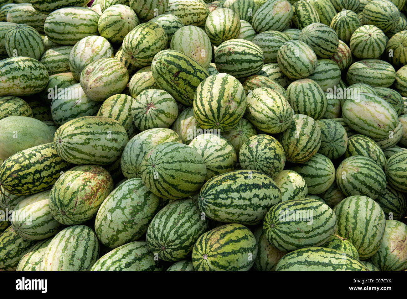 Watermelons for sale on an indian street. Andhra Pradesh, India Stock